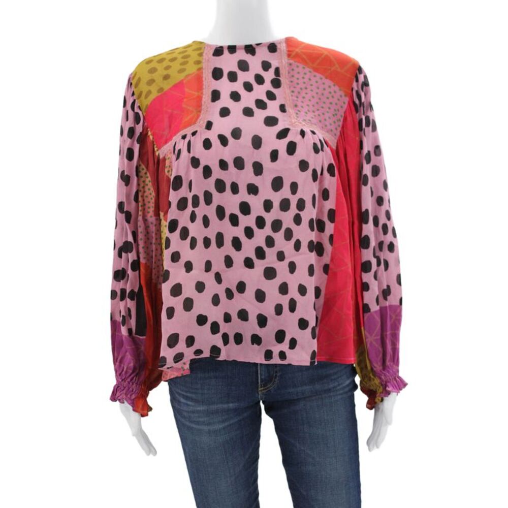 Blank London Women Polka Dot Viscose Long Sleeve Shirt Petite Size S